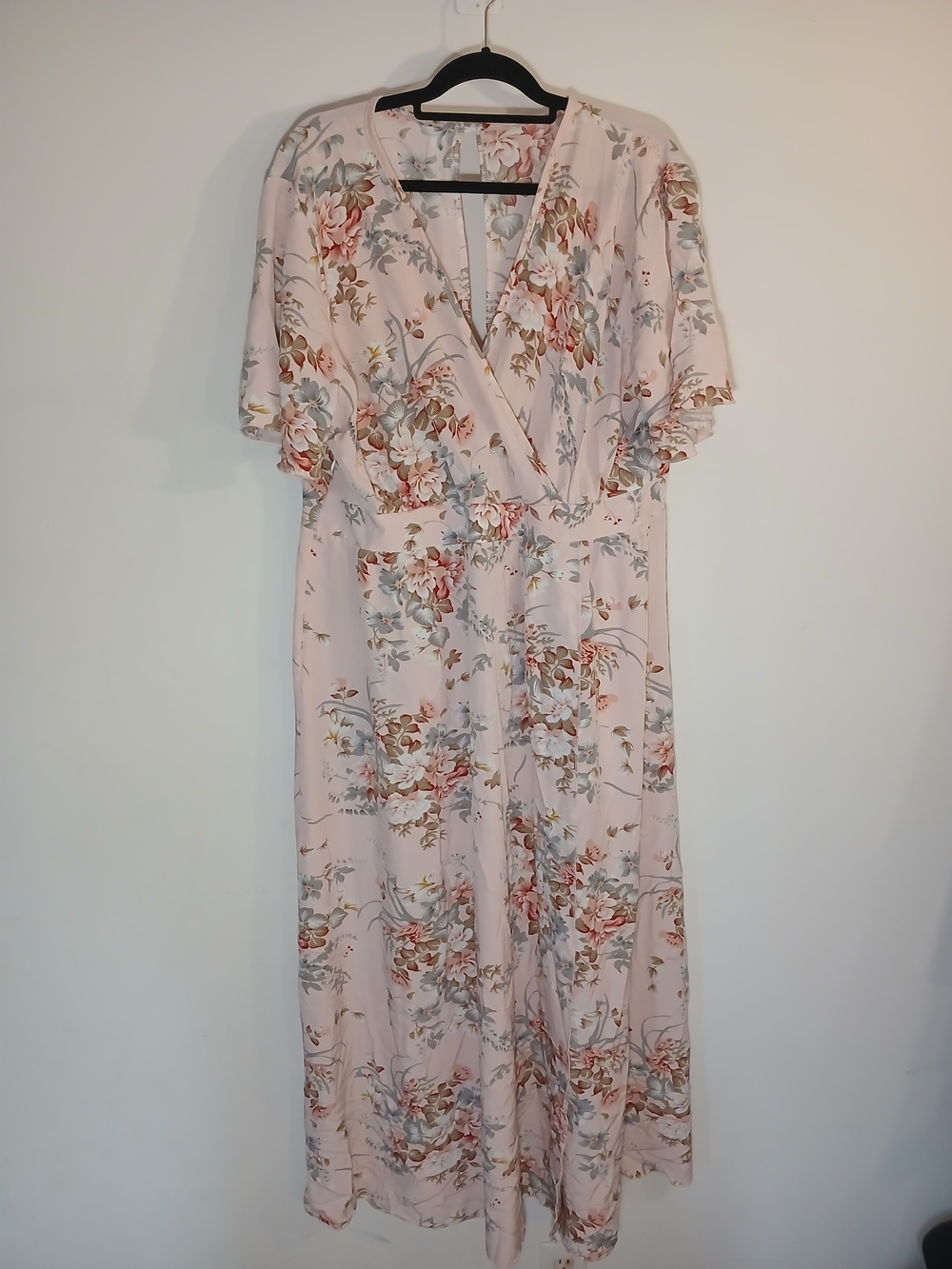 Blush Floral Wrap Maxi Dress with Flutter Sleeves